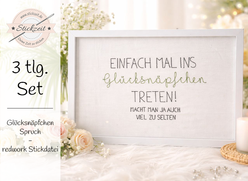 Glücksnäpfchen Spruch - redwork Stickdatei